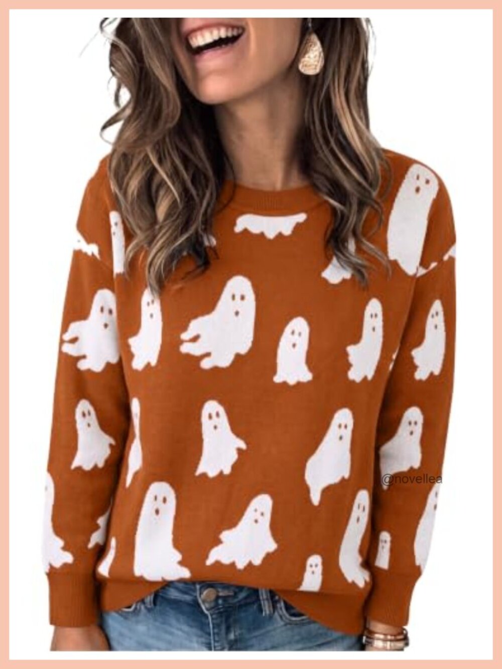 Halloween Ghost Graphic Sweater Women's Pullover Crew Neck Long Sleeve